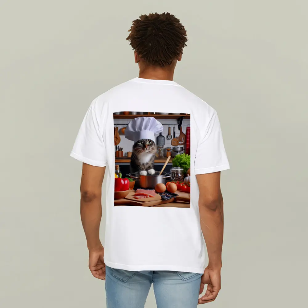Chef Cat Cooking in Kitchen with Vegetables – T-Shirts