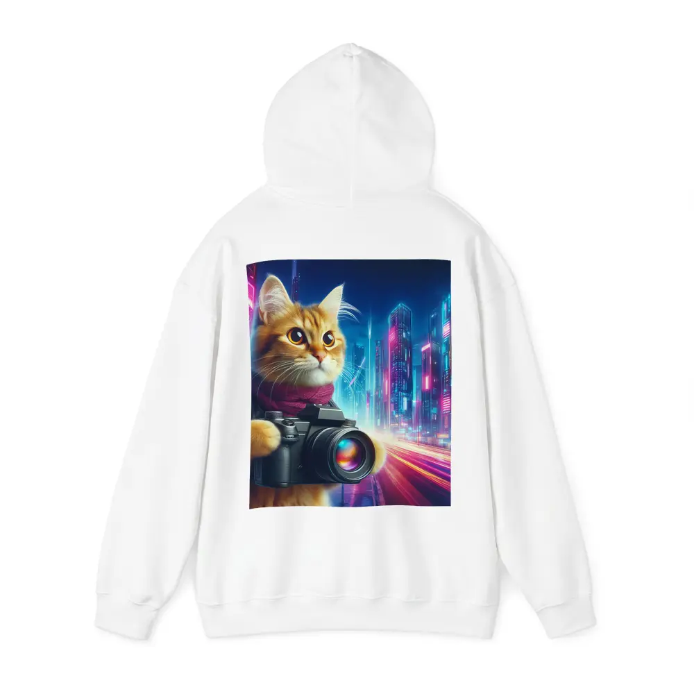 Orange Cat Photographer Cyberpunk Neon City – Hoodies