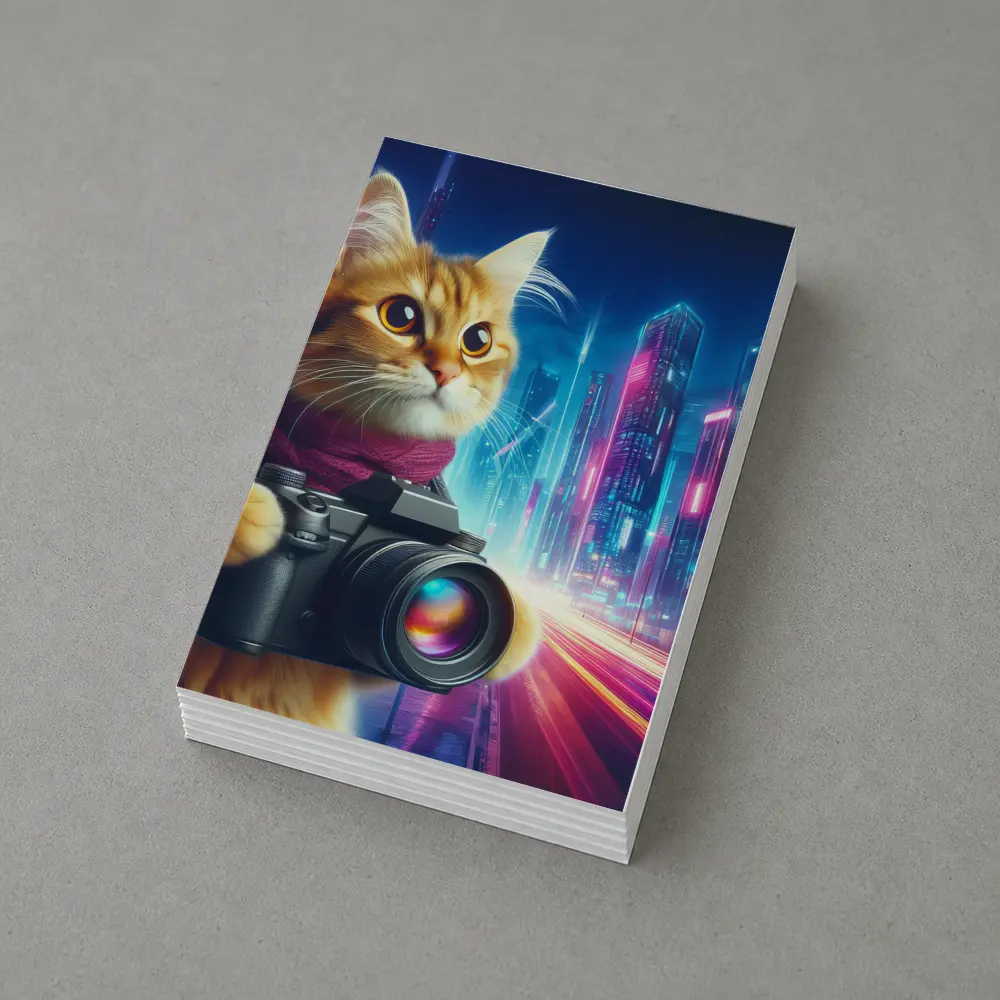 Orange Cat Photographer Cyberpunk Neon City – Postcards