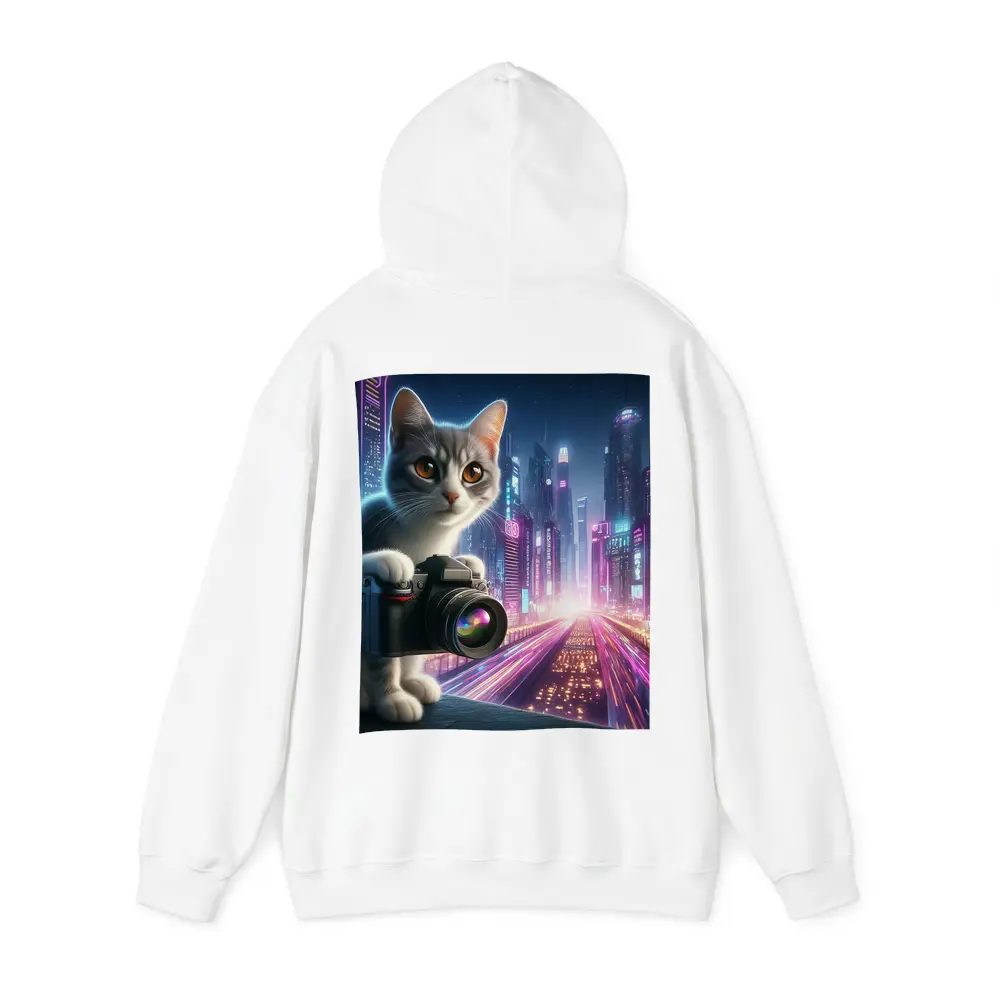 Gray Cat Photographer Neon Cyberpunk City – Hoodies