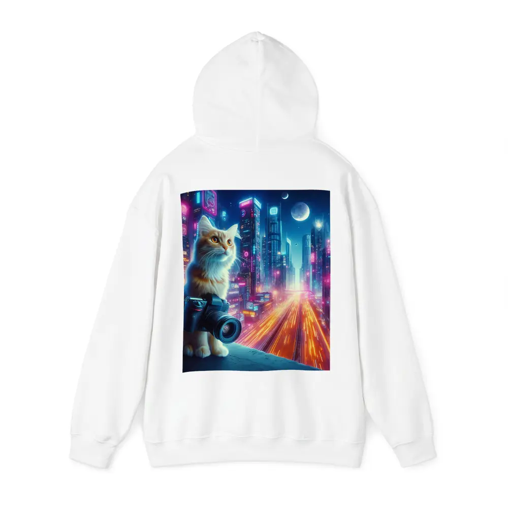 Cat Photographer Neon Cyberpunk City Night – Hoodies