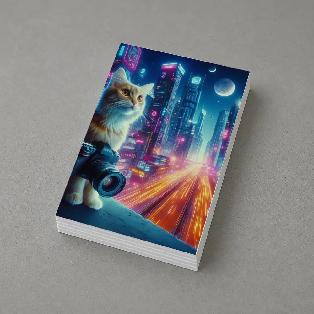 Cat Photographer Neon Cyberpunk City Night – Postcards