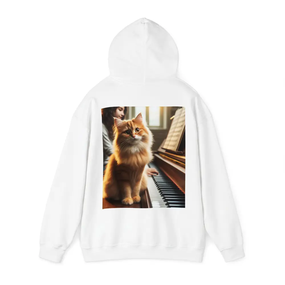 Orange Fluffy Cat Sitting On Piano Keys – Hoodies