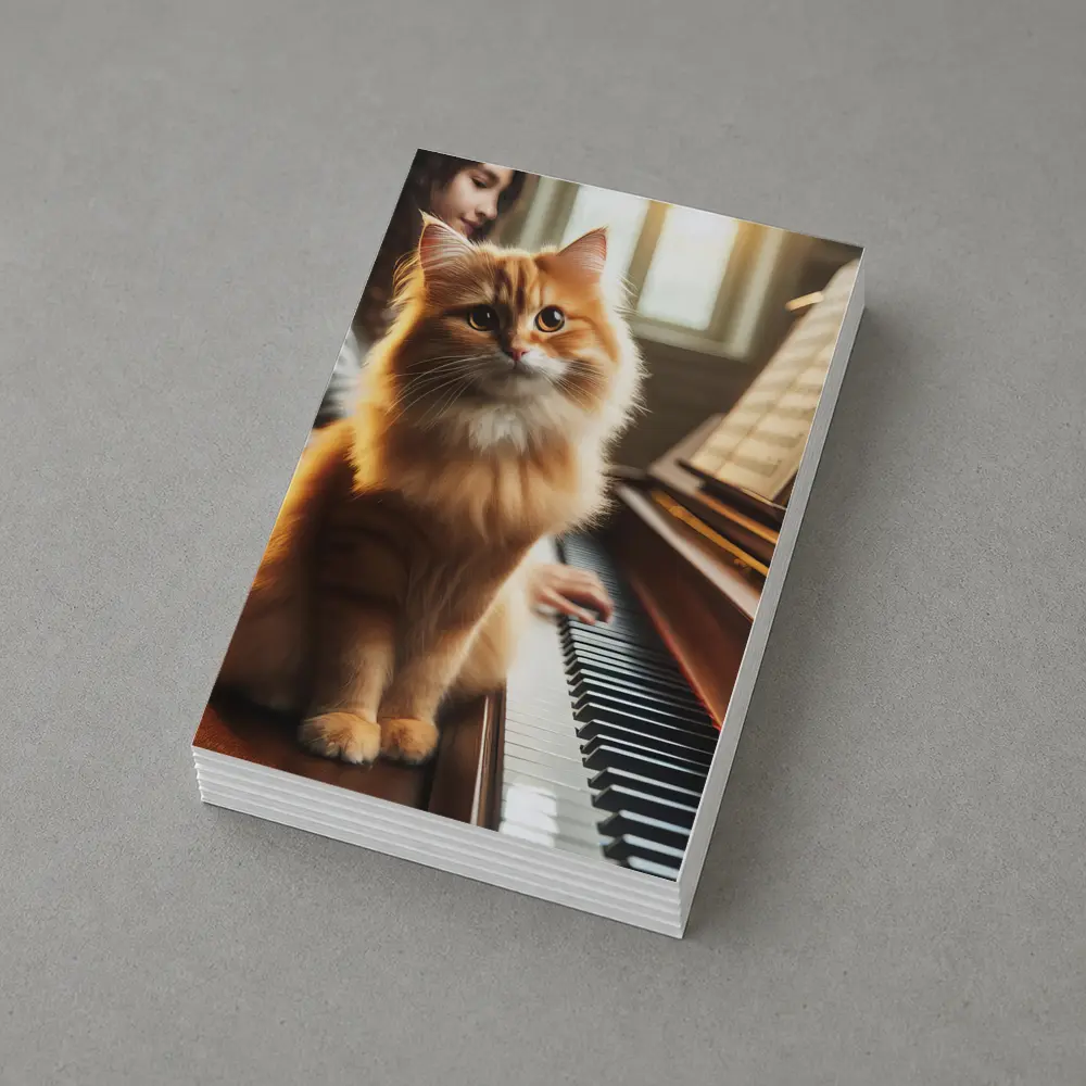Orange Fluffy Cat Sitting On Piano Keys – Postcards