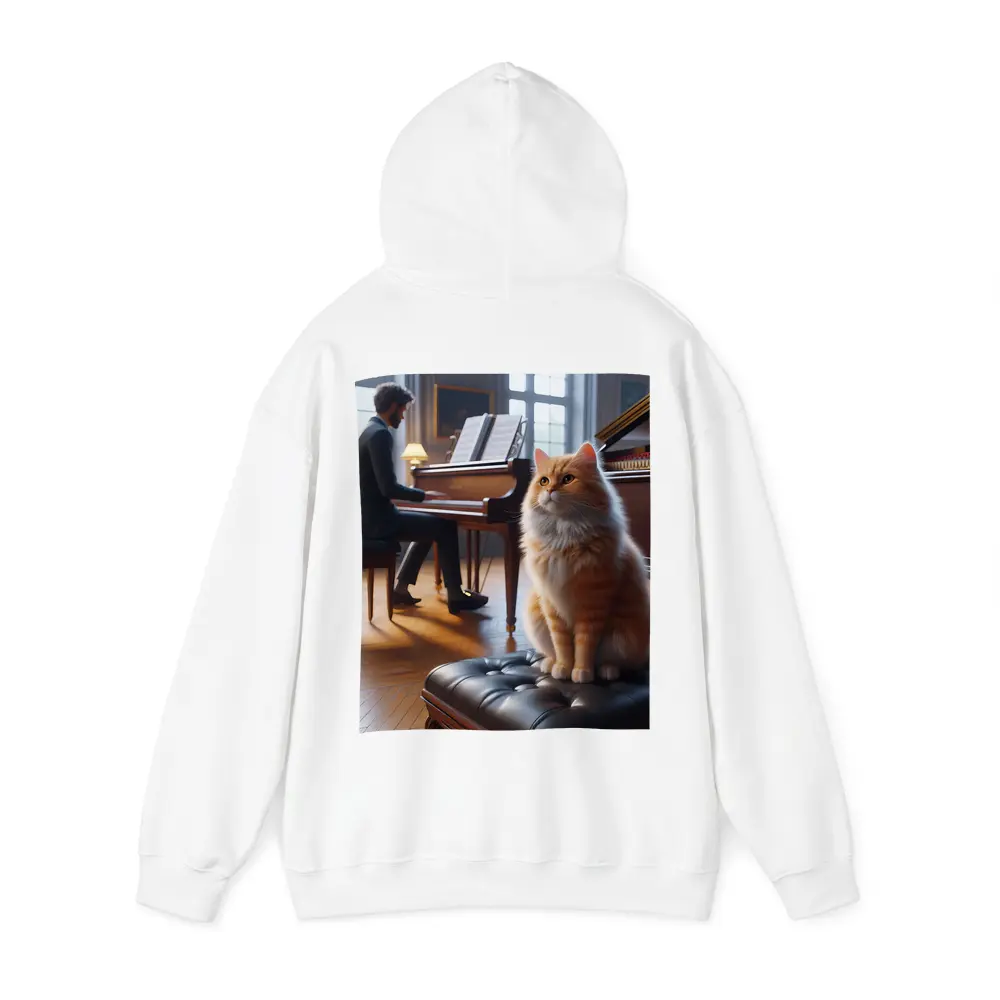 Orange Cat Sitting by Grand Piano – Hoodies