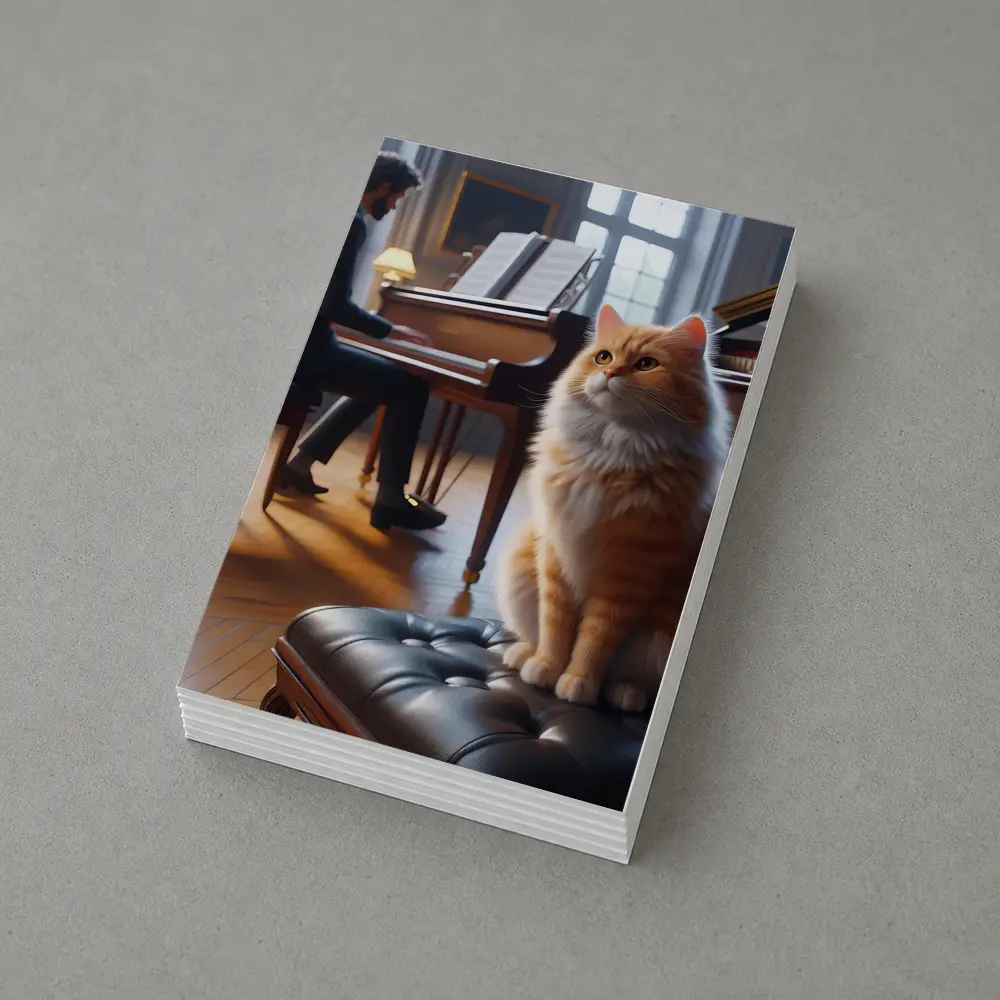 Orange Cat Sitting by Grand Piano – Postcards