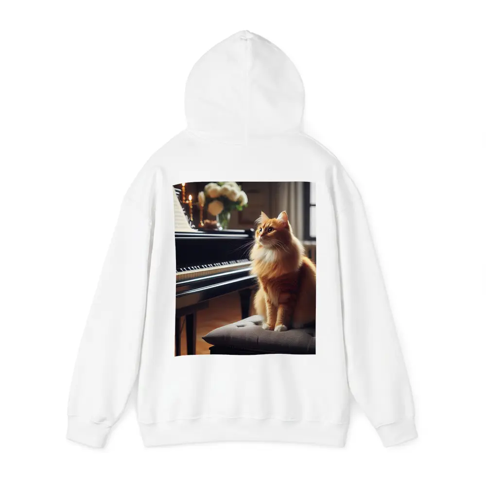 Orange Cat Sitting by Grand Piano – Hoodies