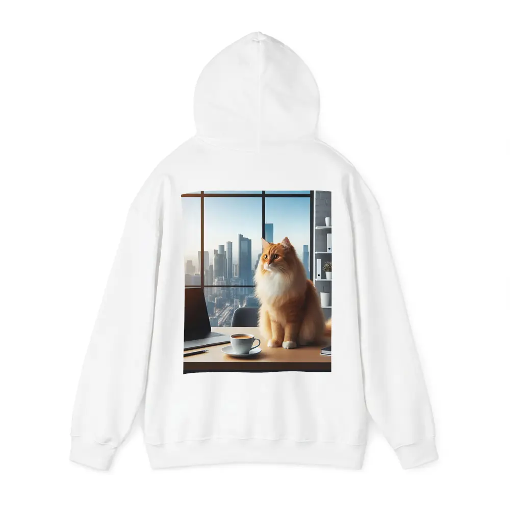 Orange Cat Sitting at Office City View – Hoodies