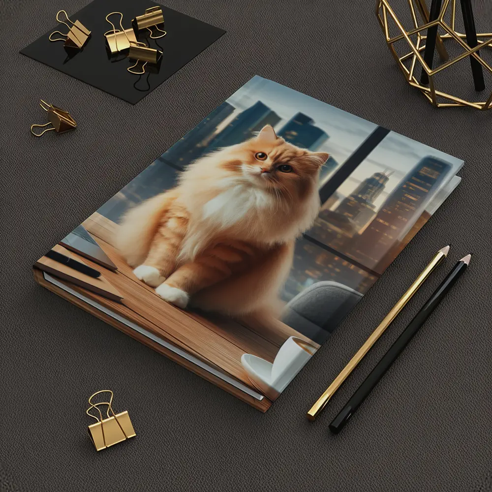 Orange Cat Sitting on Office Desk Cityscape – Notebooks