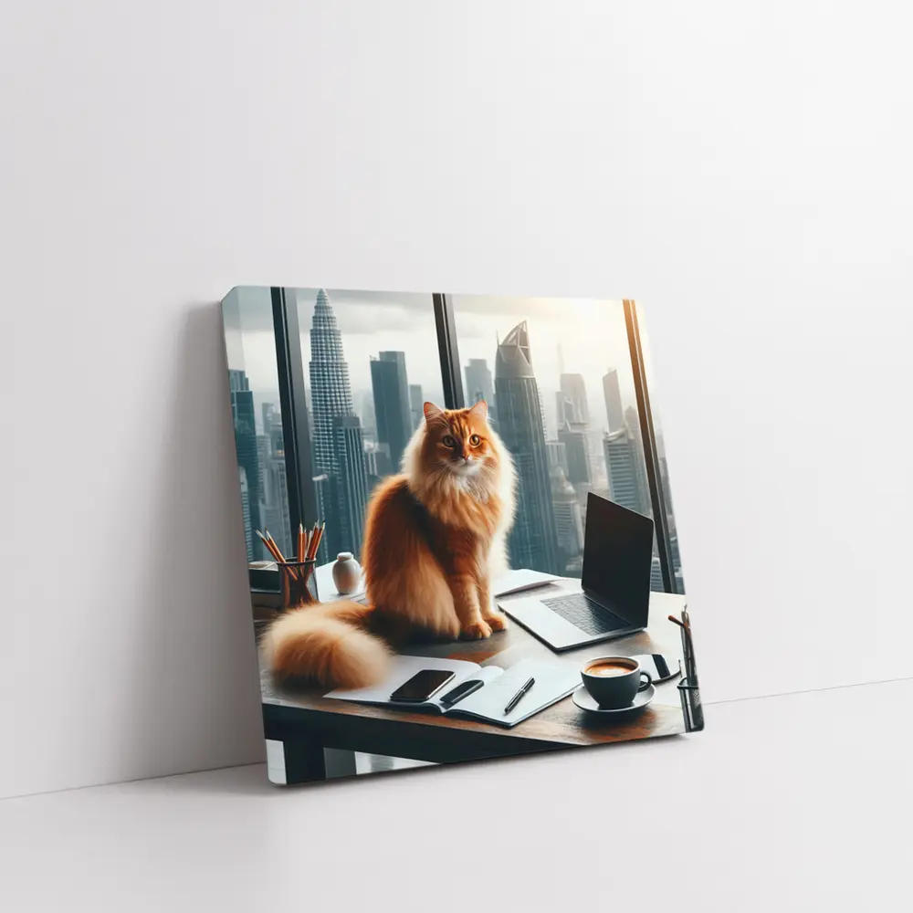 Orange Cat Boss City Skyline Office – Wall Art