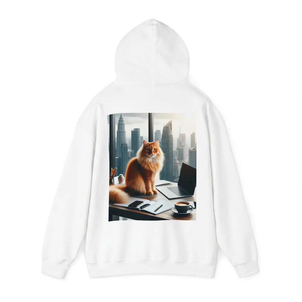 Orange Cat Boss City Skyline Office – Hoodies