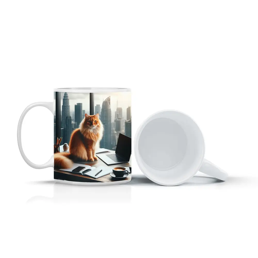 Orange Cat Boss City Skyline Office – Mugs