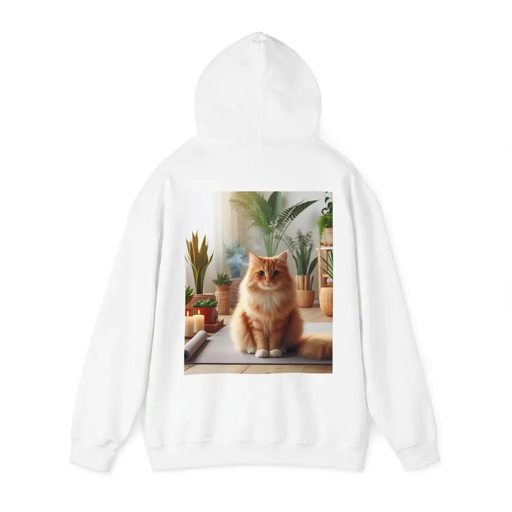 Orange Cat Sitting on Yoga Mat Plants – Hoodies