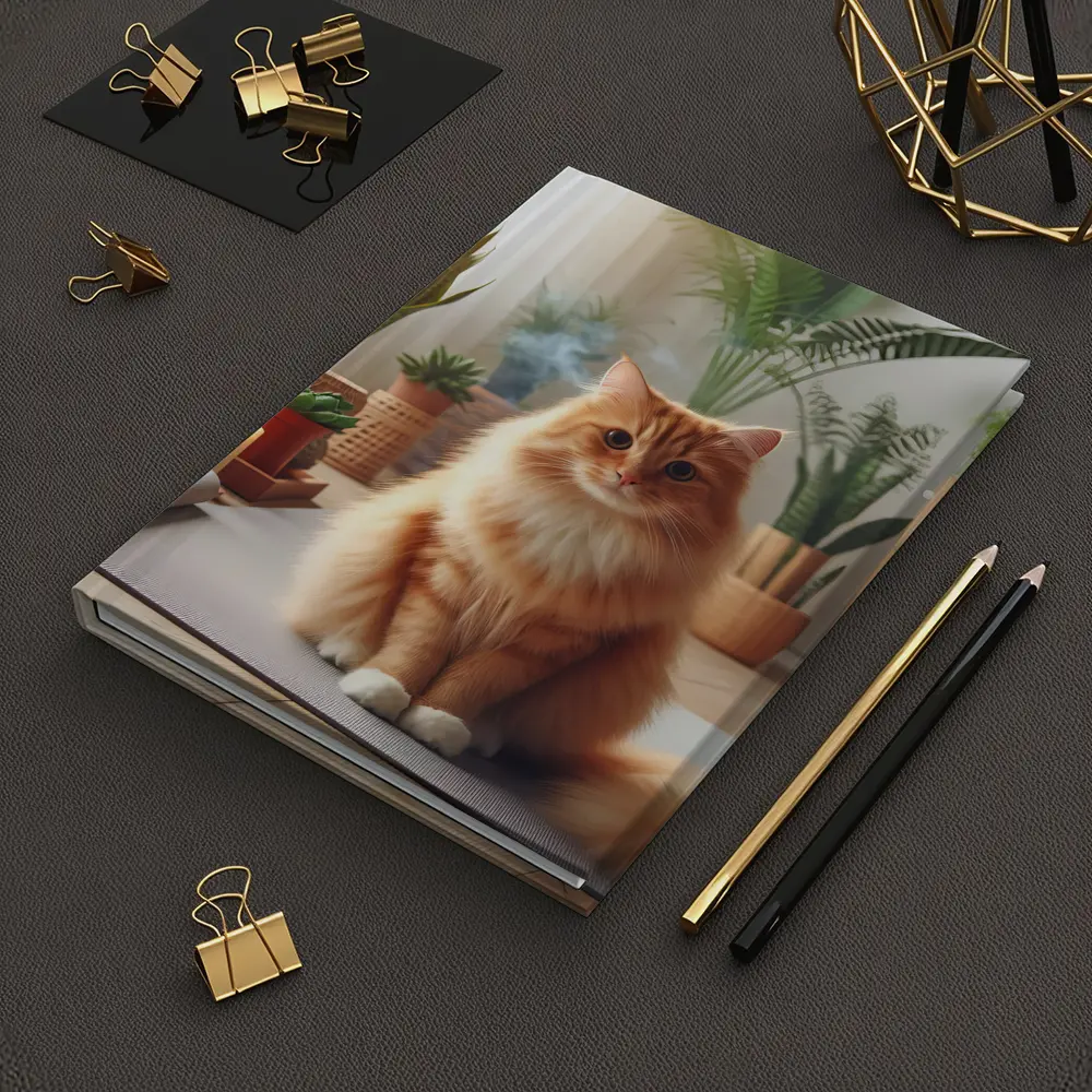Orange Cat Sitting on Yoga Mat Plants – Notebooks