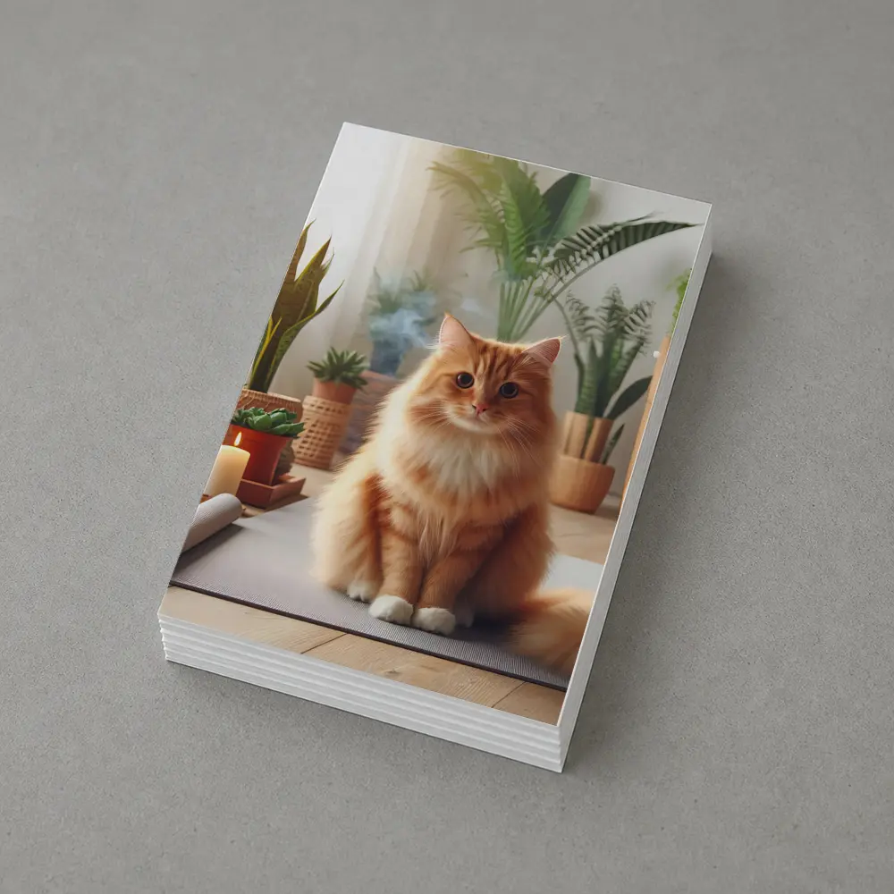 Orange Cat Sitting on Yoga Mat Plants – Postcards
