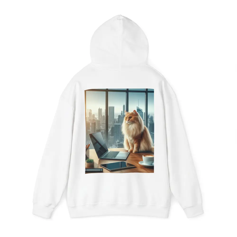 Fluffy Orange Cat City Office Skyline – Hoodies