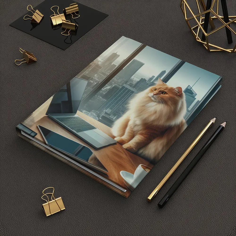 Fluffy Orange Cat City Office Skyline – Notebooks