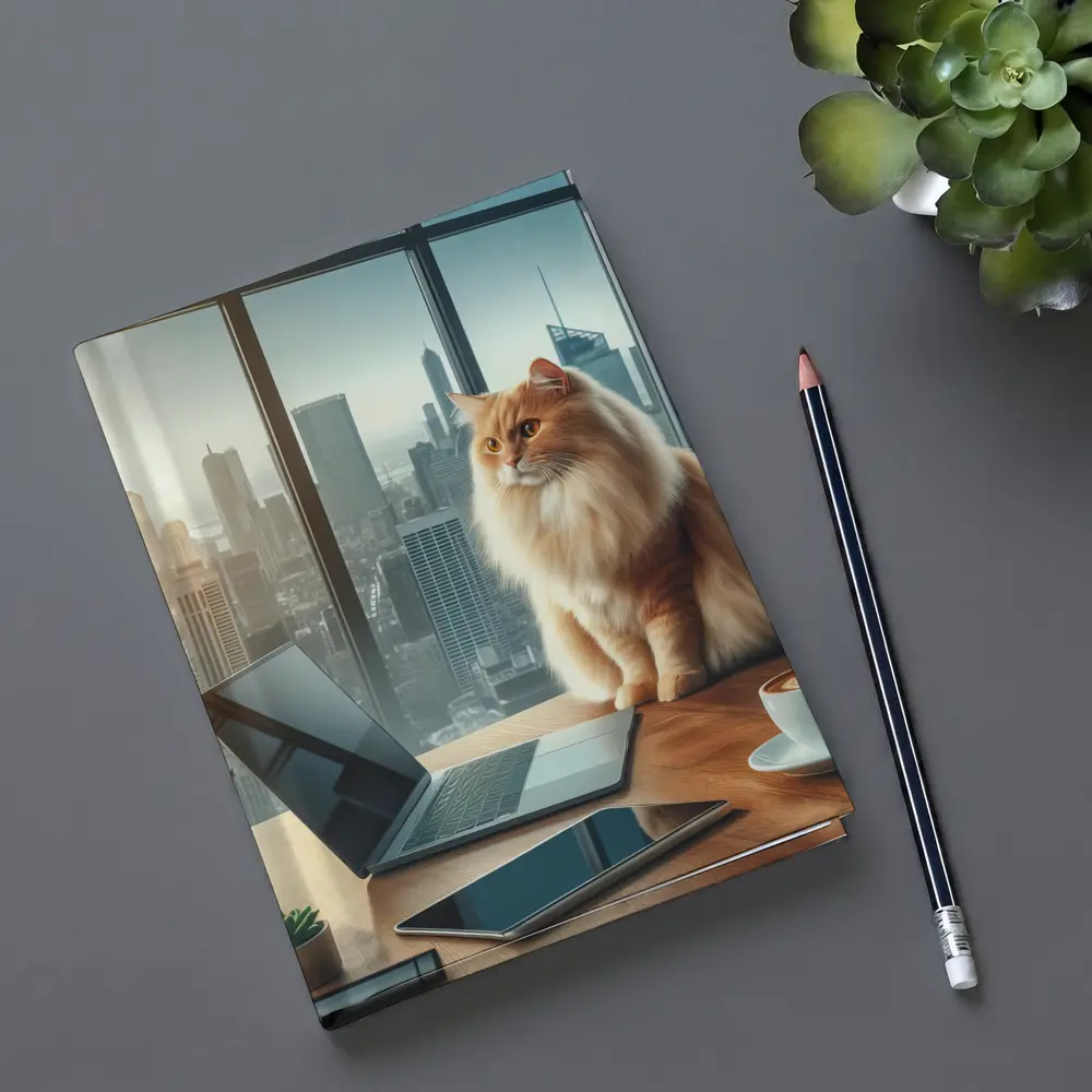 Fluffy Orange Cat City Office Skyline – Notebooks