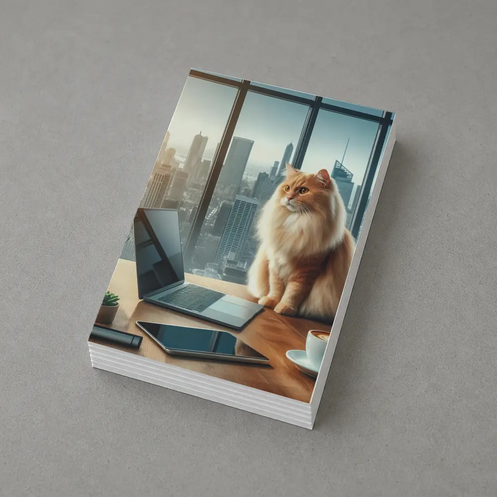 Fluffy Orange Cat City Office Skyline – Postcards