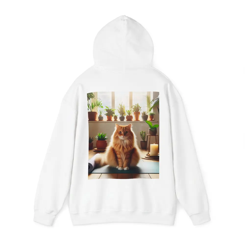 Orange Cat on Yoga Mat with Plants – Hoodies