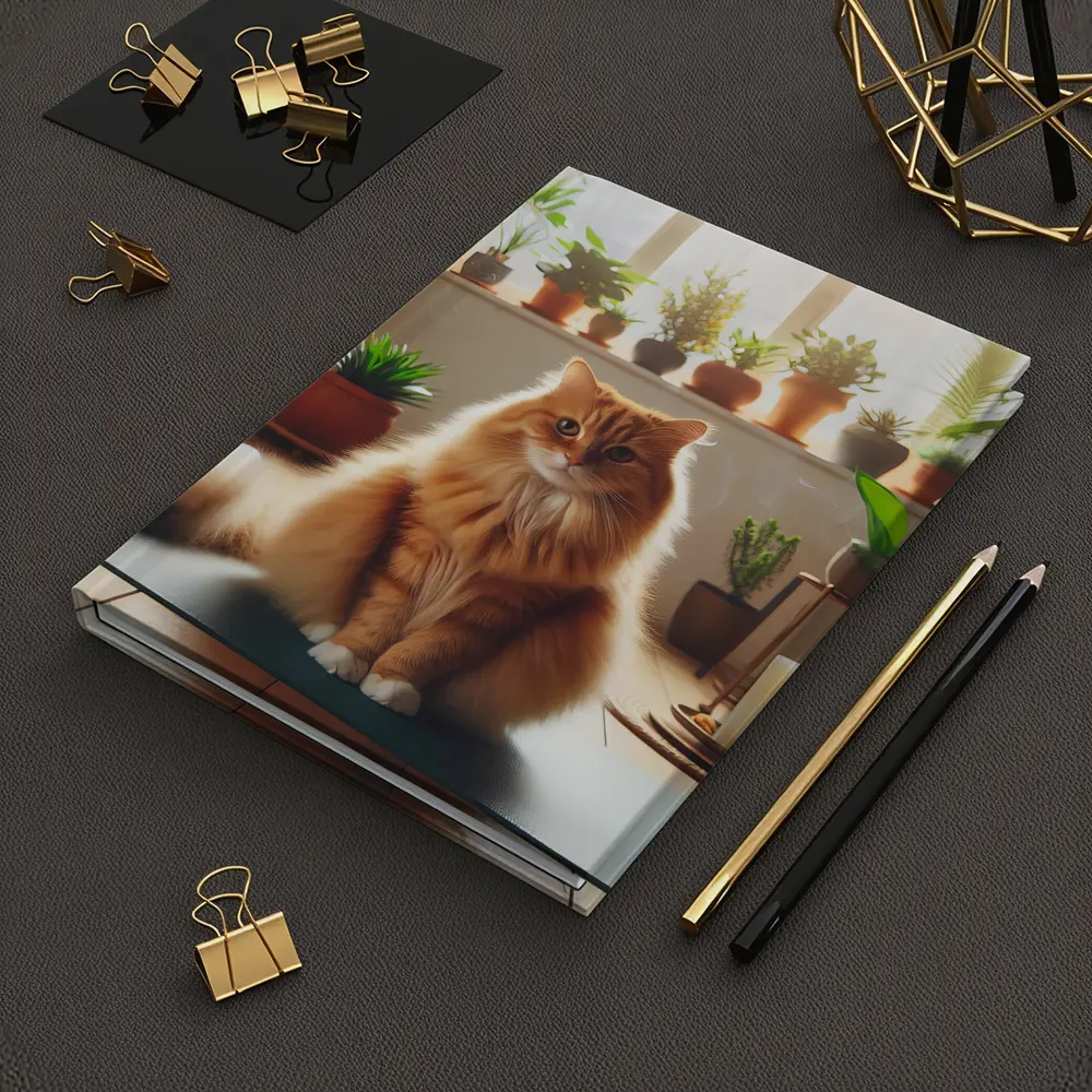 Orange Cat on Yoga Mat with Plants – Notebooks