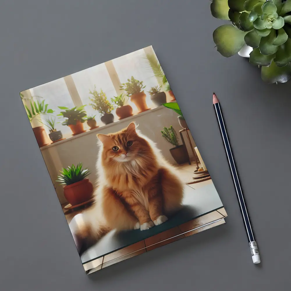 Orange Cat on Yoga Mat with Plants – Notebooks