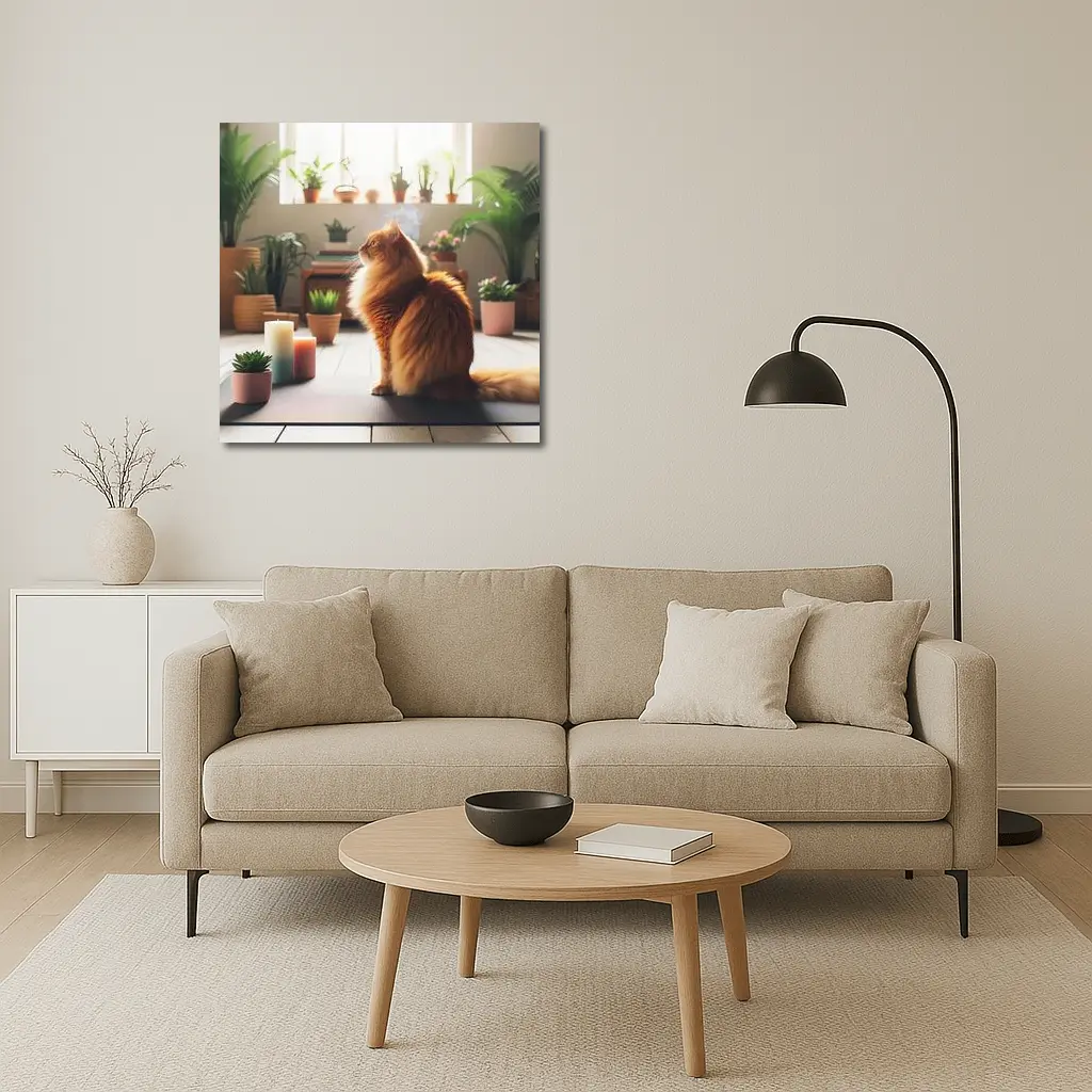 Orange Cat Sitting on Yoga Mat – Wall Art