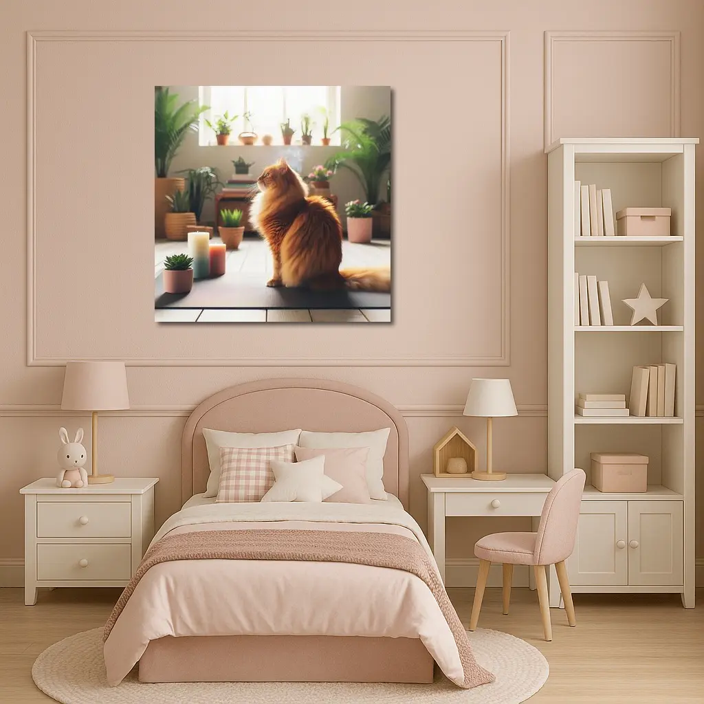 Orange Cat Sitting on Yoga Mat – Wall Art