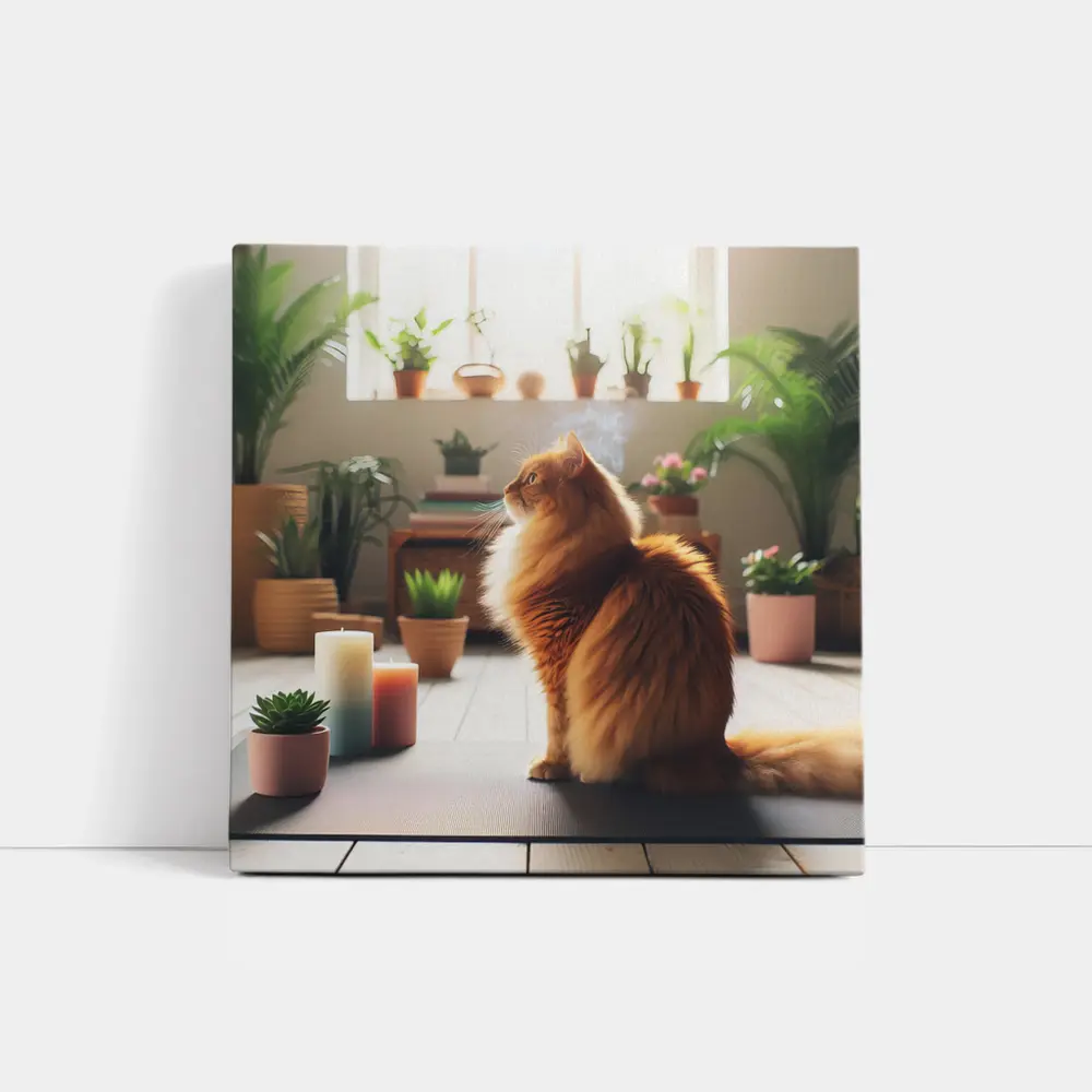 Orange Cat Sitting on Yoga Mat – Wall Art