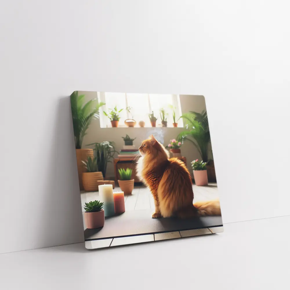Orange Cat Sitting on Yoga Mat – Wall Art