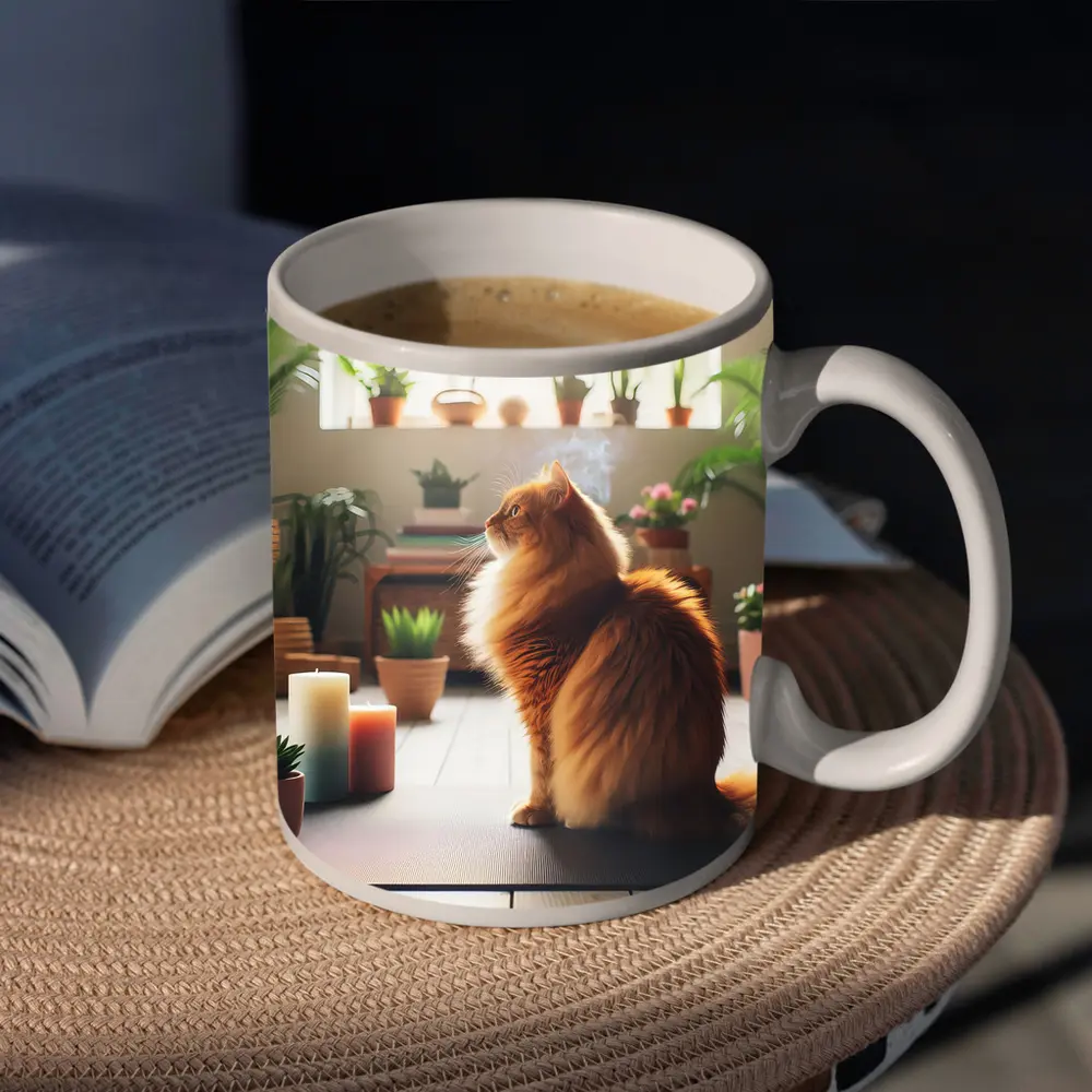 Orange Cat Sitting on Yoga Mat – Mugs