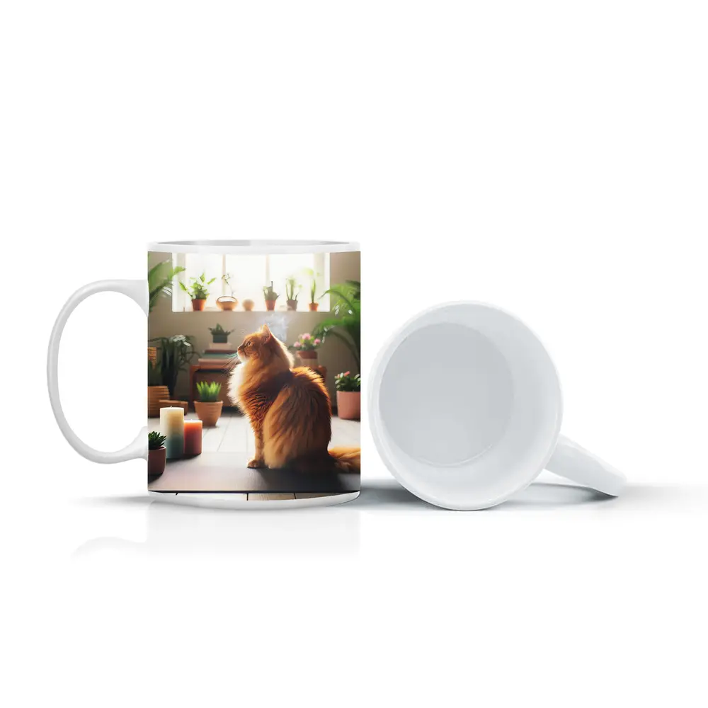 Orange Cat Sitting on Yoga Mat – Mugs