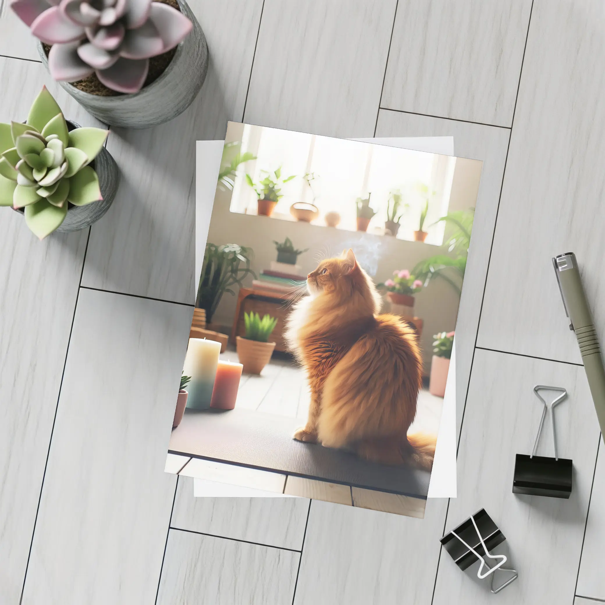 Orange Cat Sitting on Yoga Mat – Postcards