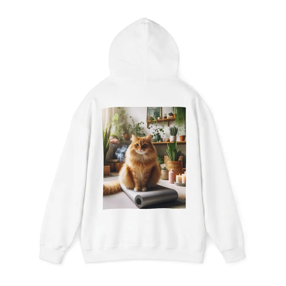 Orange Cat Sitting on Yoga Mat Indoors – Hoodies