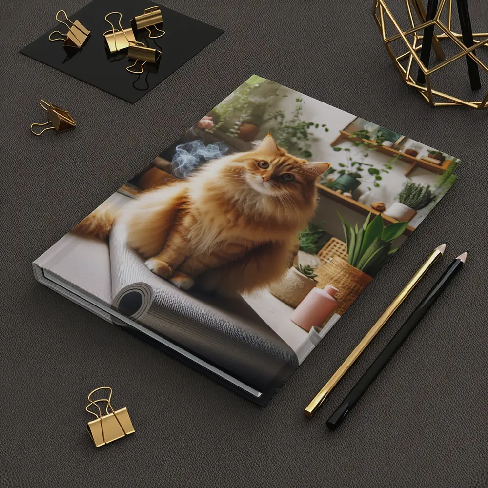 Orange Cat Sitting on Yoga Mat Indoors – Notebooks