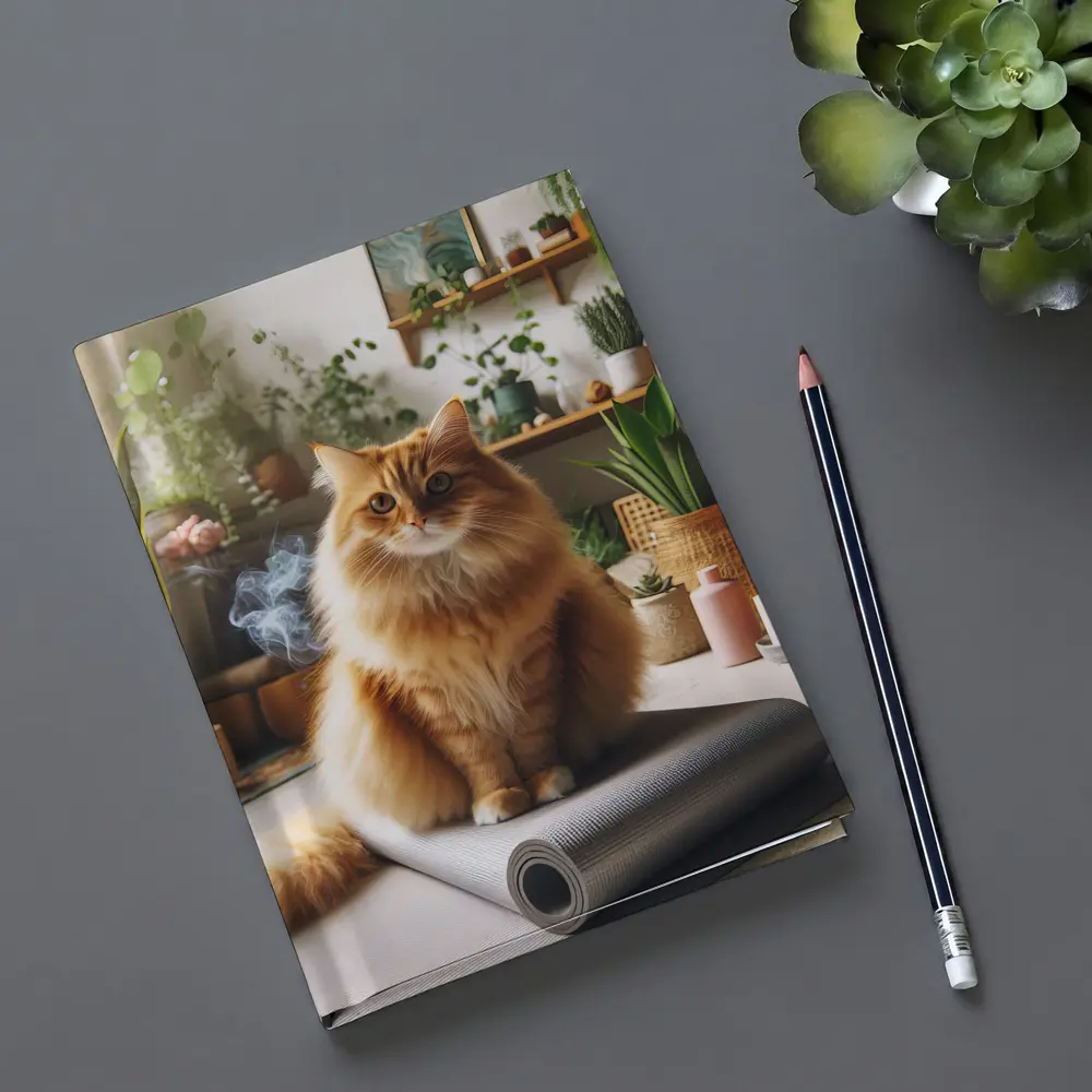 Orange Cat Sitting on Yoga Mat Indoors – Notebooks