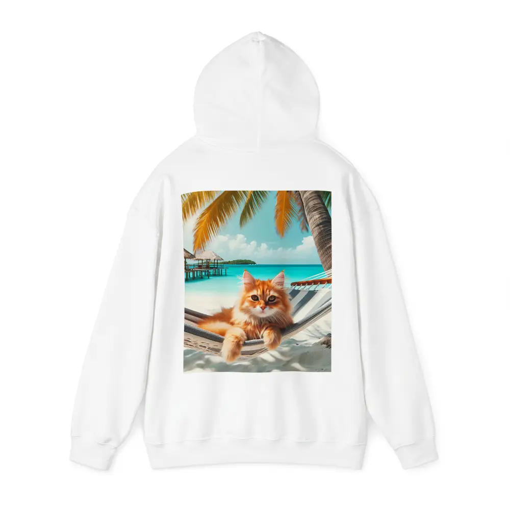 Orange Cat Relaxing Hammock Tropical Beach – Hoodies