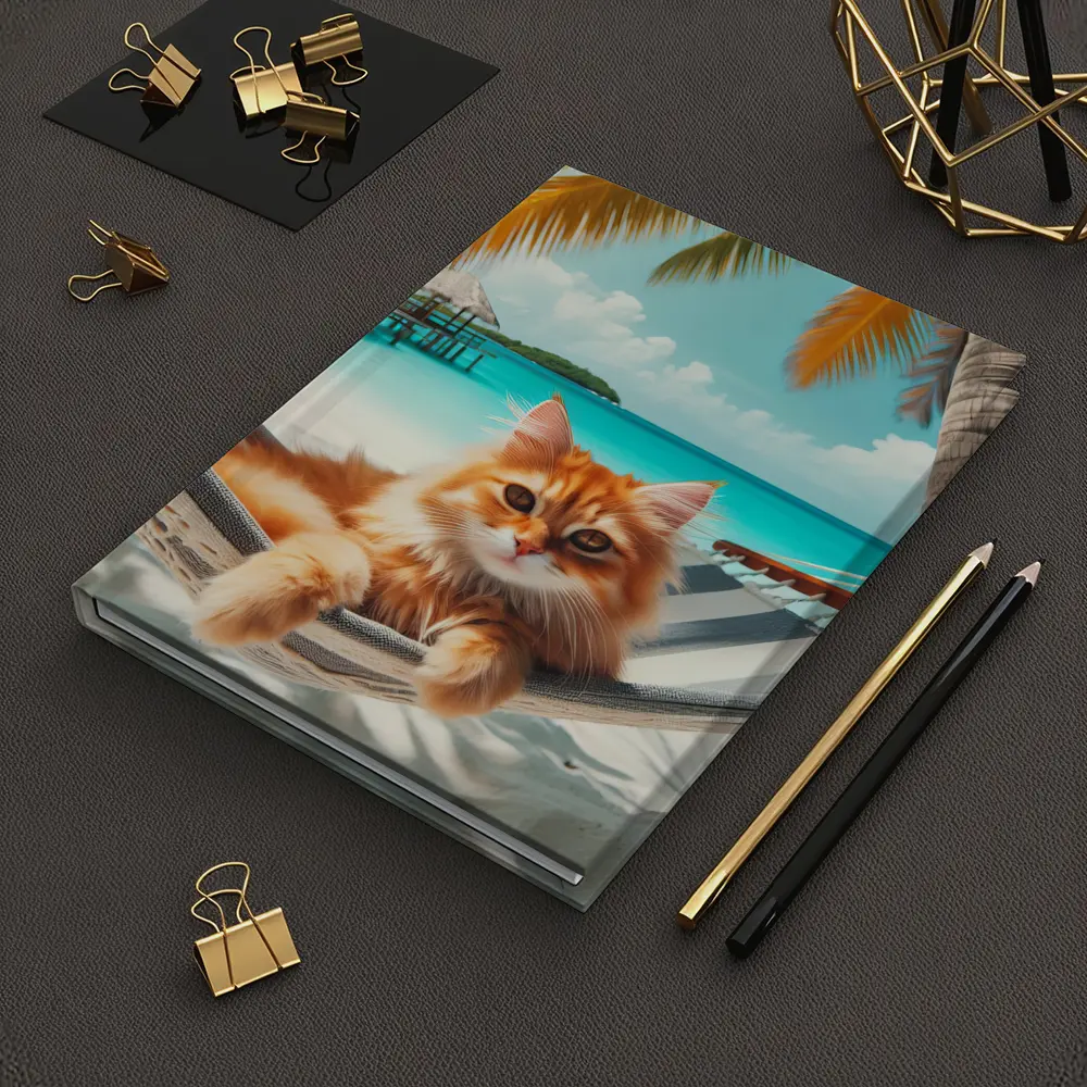 Orange Cat Relaxing Hammock Tropical Beach – Notebooks