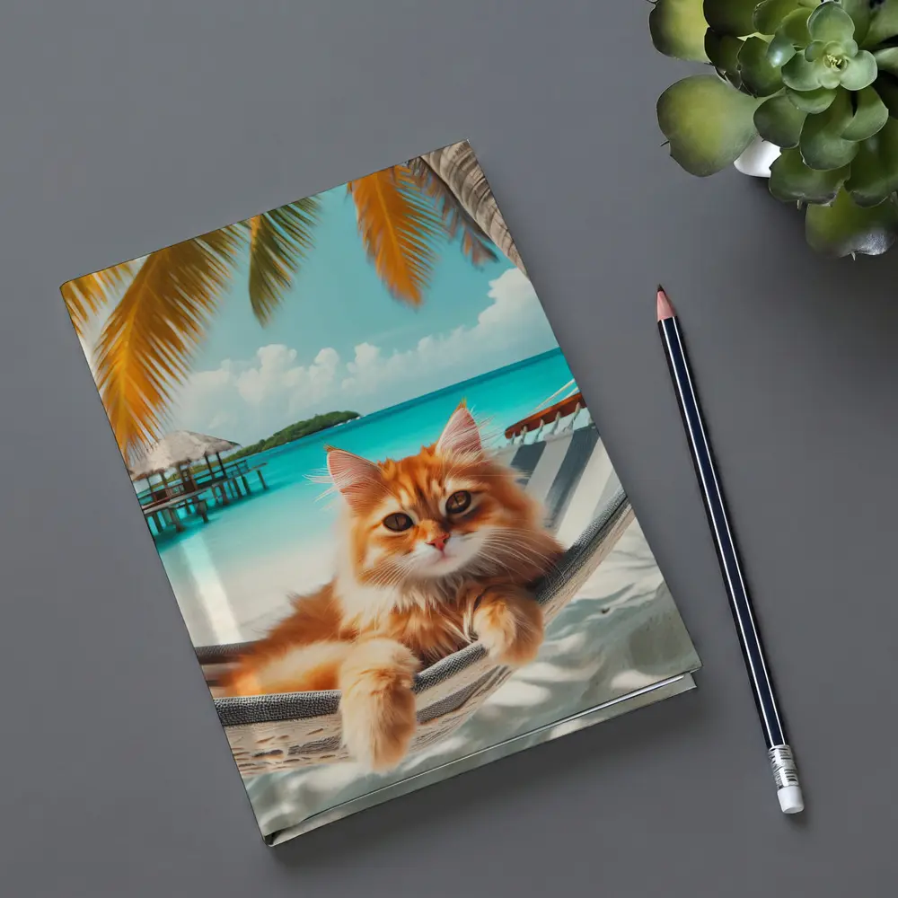 Orange Cat Relaxing Hammock Tropical Beach – Notebooks