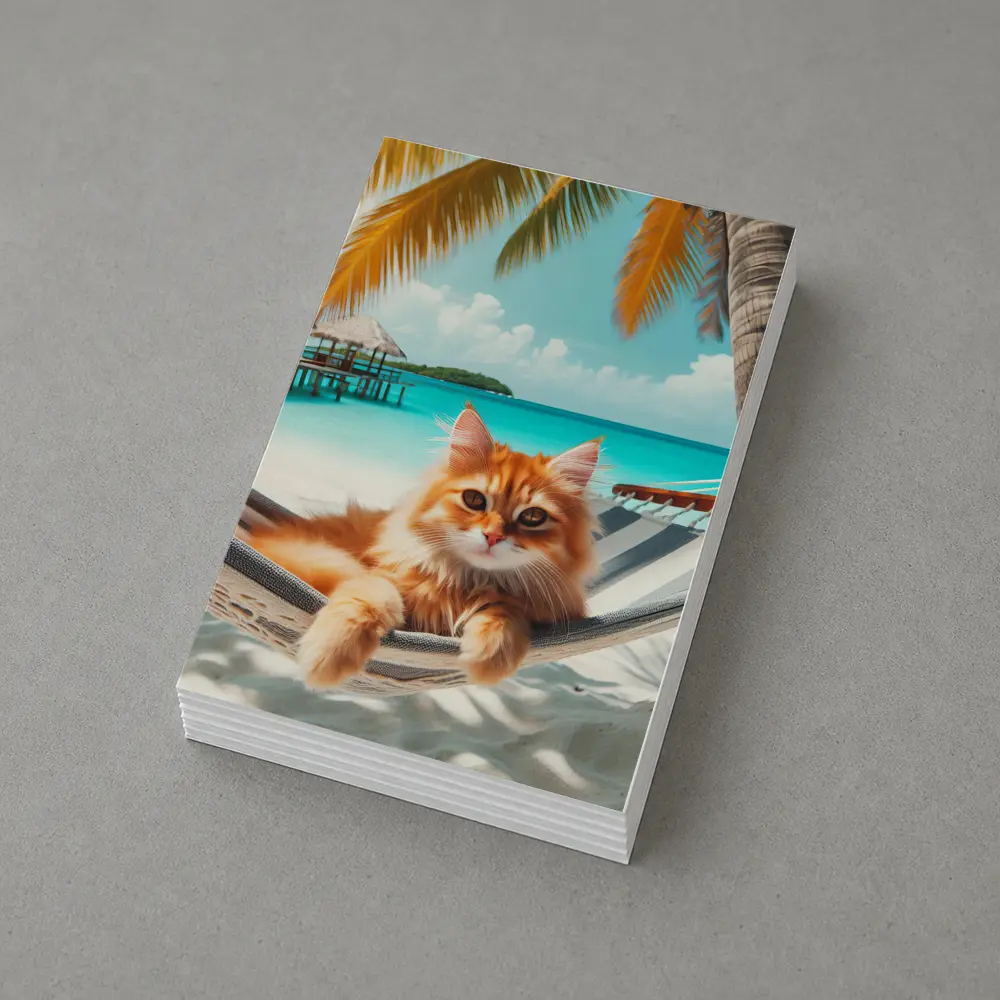 Orange Cat Relaxing Hammock Tropical Beach – Postcards