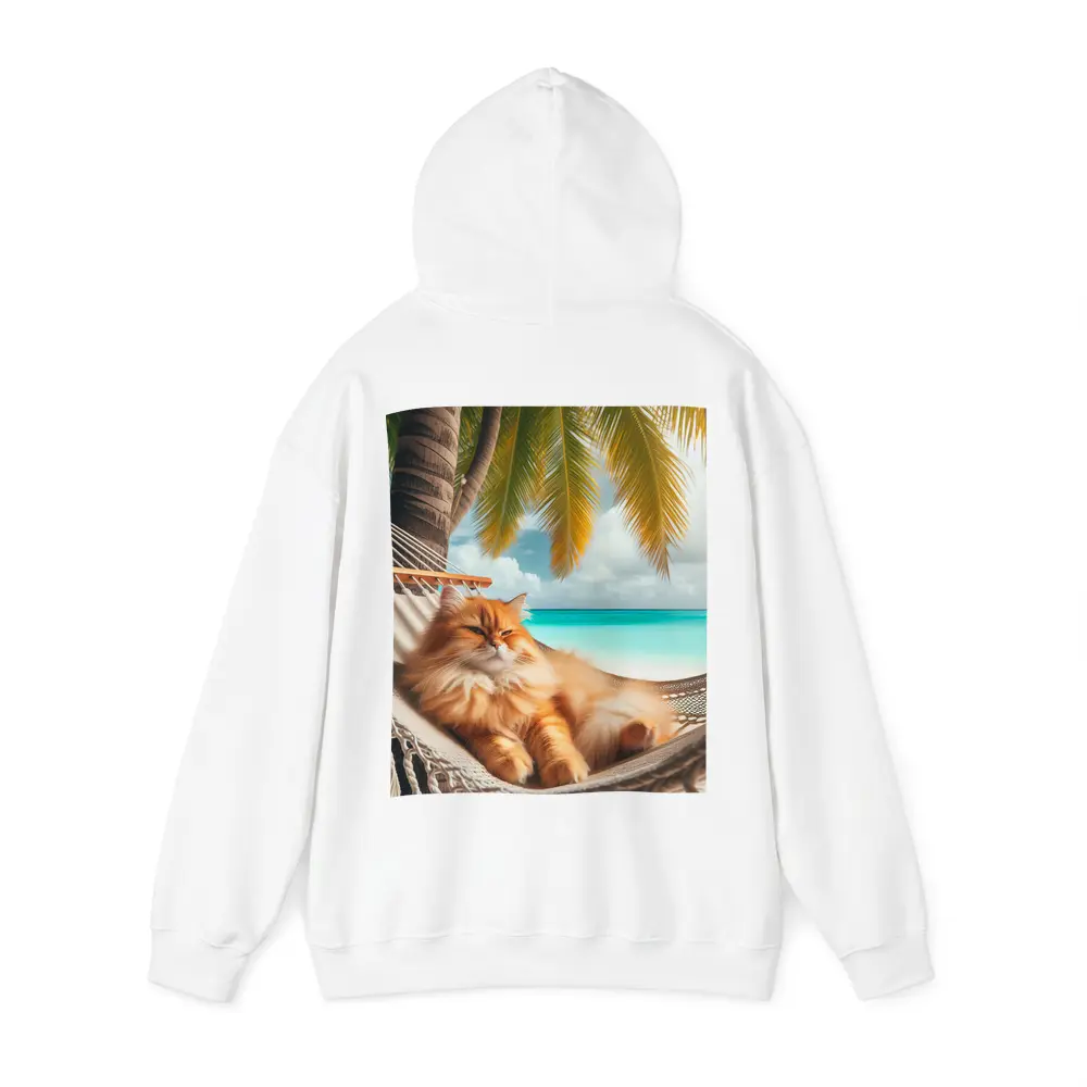 Orange Long Hair Cat Relaxing Tropical Beach – Hoodies