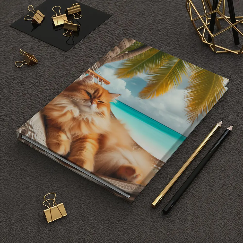 Orange Long Hair Cat Relaxing Tropical Beach – Notebooks