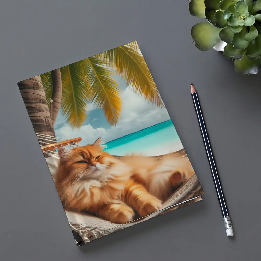 Orange Long Hair Cat Relaxing Tropical Beach – Notebooks