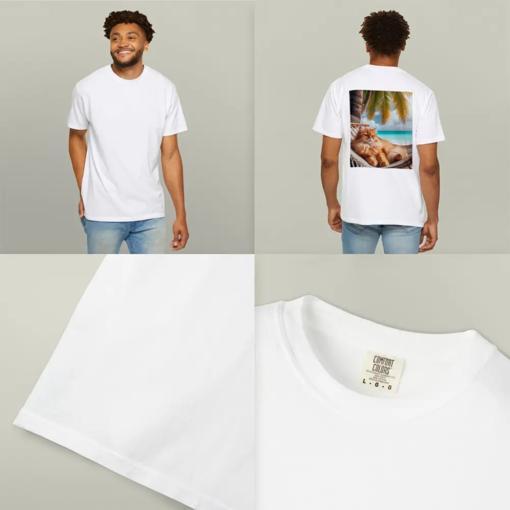 Orange Long Hair Cat Relaxing Tropical Beach – T-Shirts