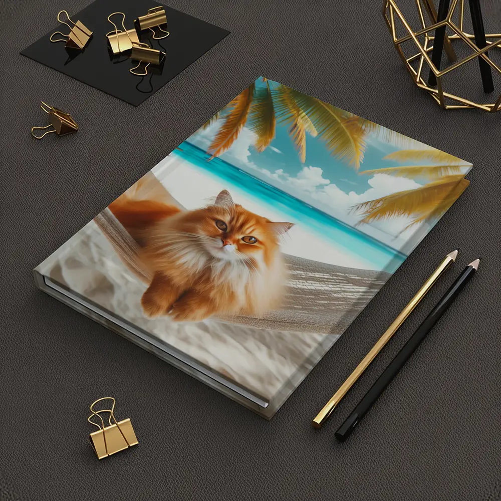 Orange Cat Relaxing Hammock Tropical Beach – Notebooks
