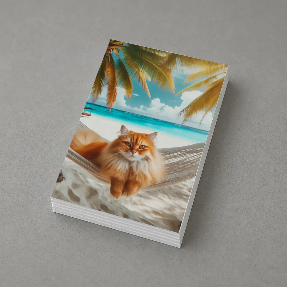 Orange Cat Relaxing Hammock Tropical Beach – Postcards