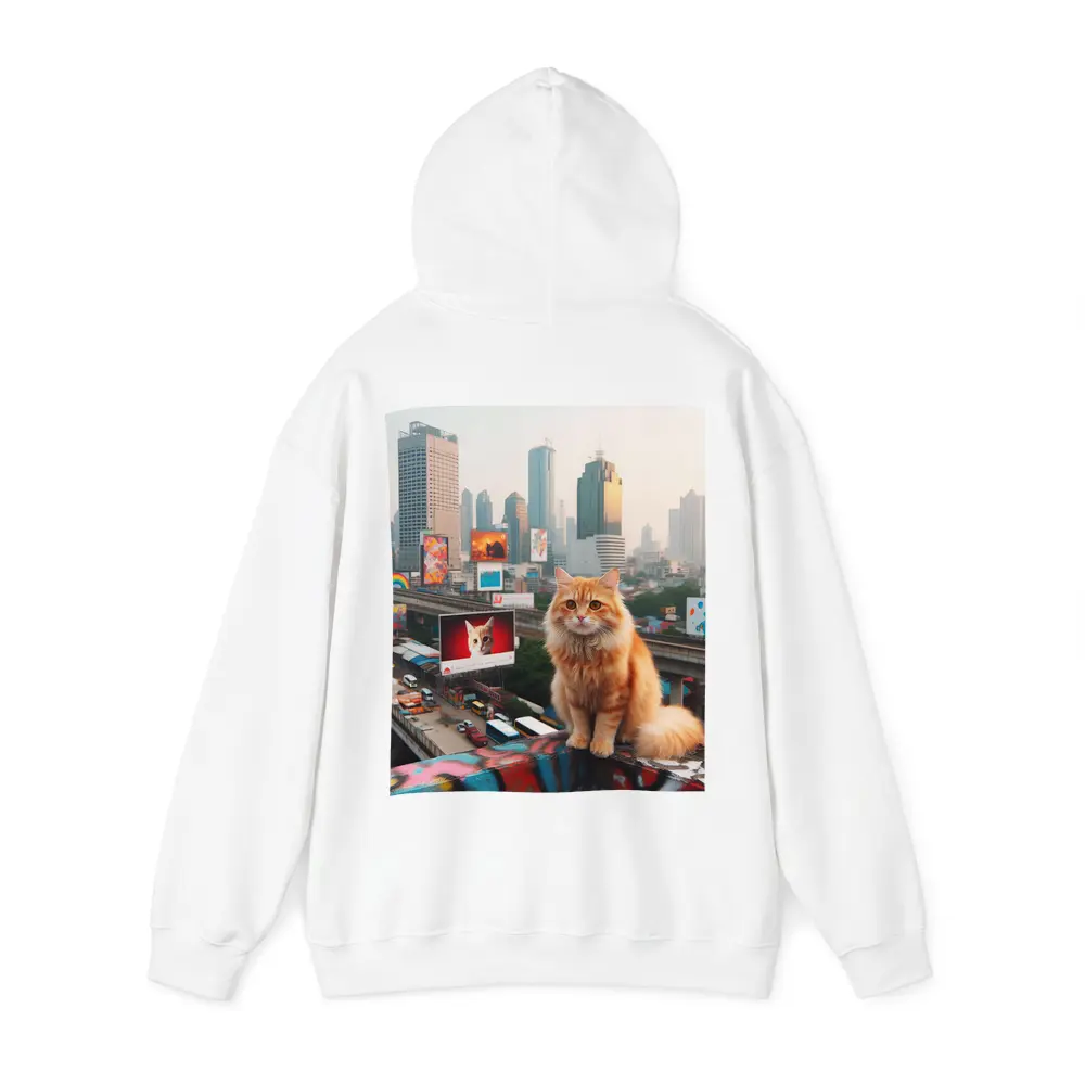Orange Cat Sitting City Skyline Rooftop – Hoodies