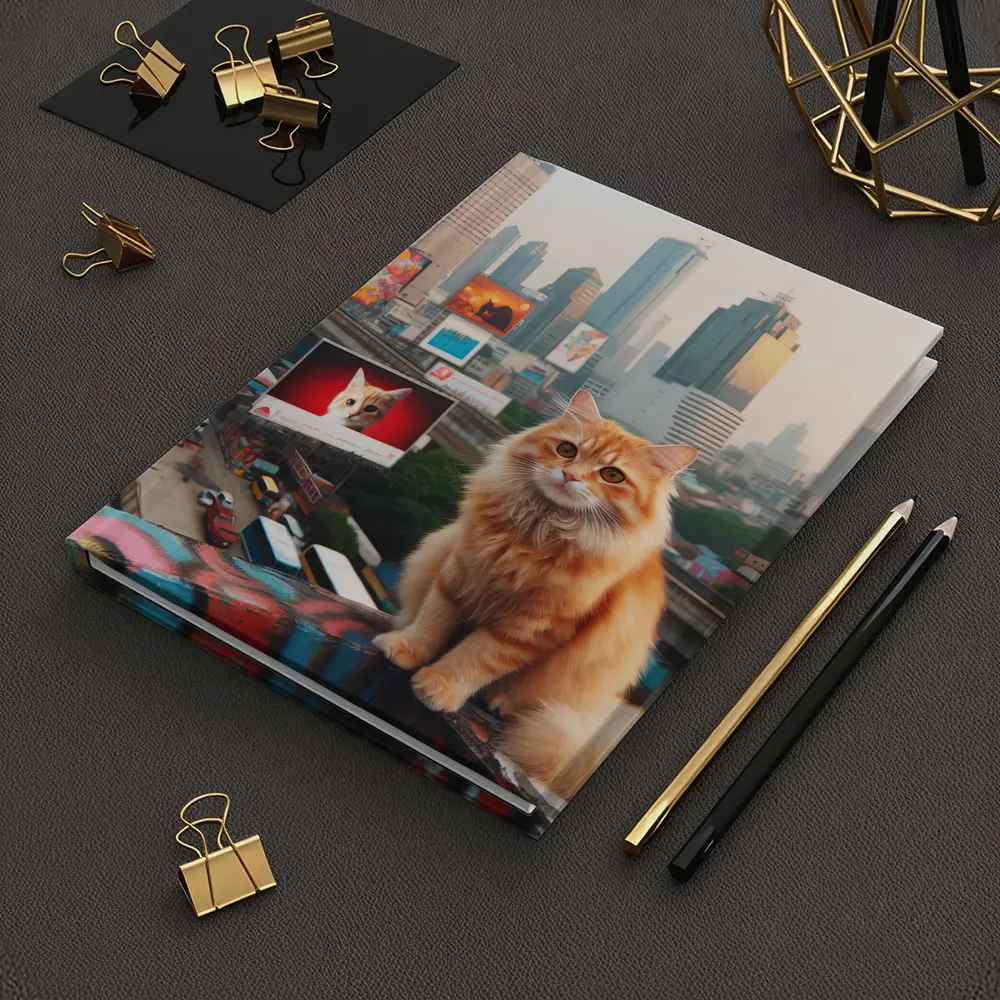 Orange Cat Sitting City Skyline Rooftop – Notebooks