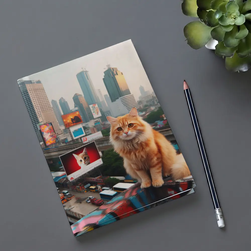 Orange Cat Sitting City Skyline Rooftop – Notebooks