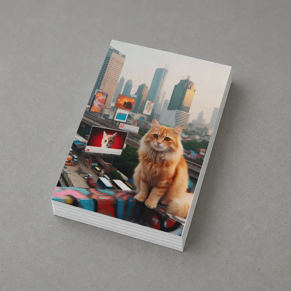 Orange Cat Sitting City Skyline Rooftop – Postcards